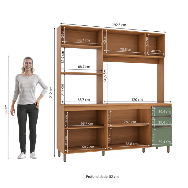 Cocina Integral Kappesberg Luna 192.5cm Canela/Verde