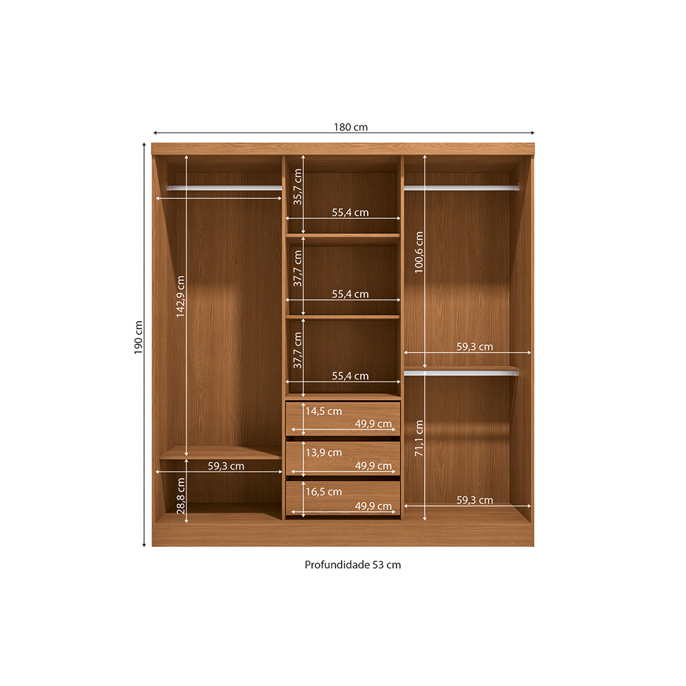 Ropero Closet Matrimonial Kappesberg 3 Puertas Canela