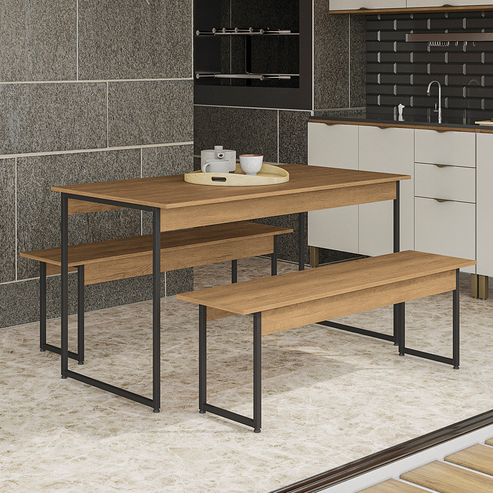 Juego de Comedor Industrial Kappesberg 136cm 2 Bancos Freijó