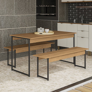 Juego de Comedor Industrial Kappesberg 136cm 2 Bancos Freijó