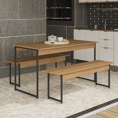 Juego de Comedor Industrial Kappesberg 136cm 2 Bancos Freijó