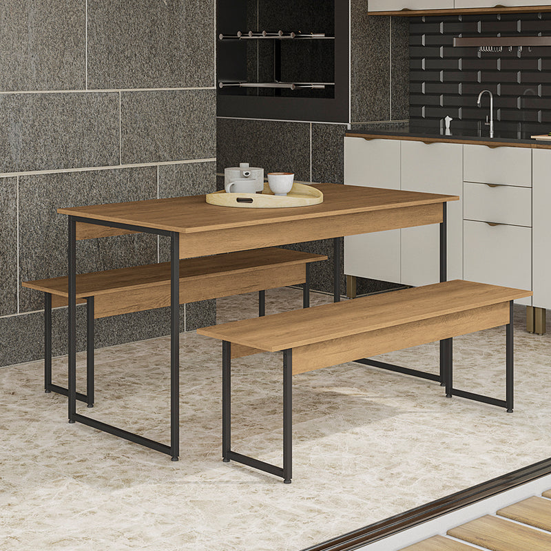 Juego de Comedor Industrial Kappesberg 136cm 2 Bancos Freijó