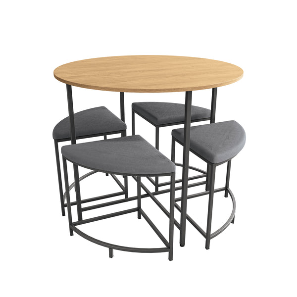 Juego Comedor Redondo Industrial Kappesberg 4 Bancos Freijó
