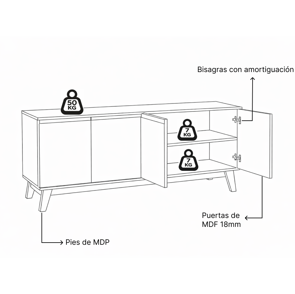 Aparador Vajillero Kappesberg 156cm 4 Puertas Negro