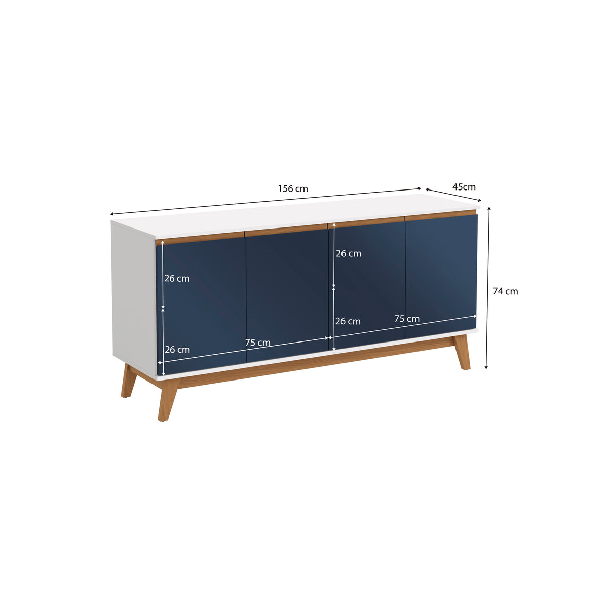 Aparador Bufetero Kappesberg 156cm 4 Puertas Blanco/Azul