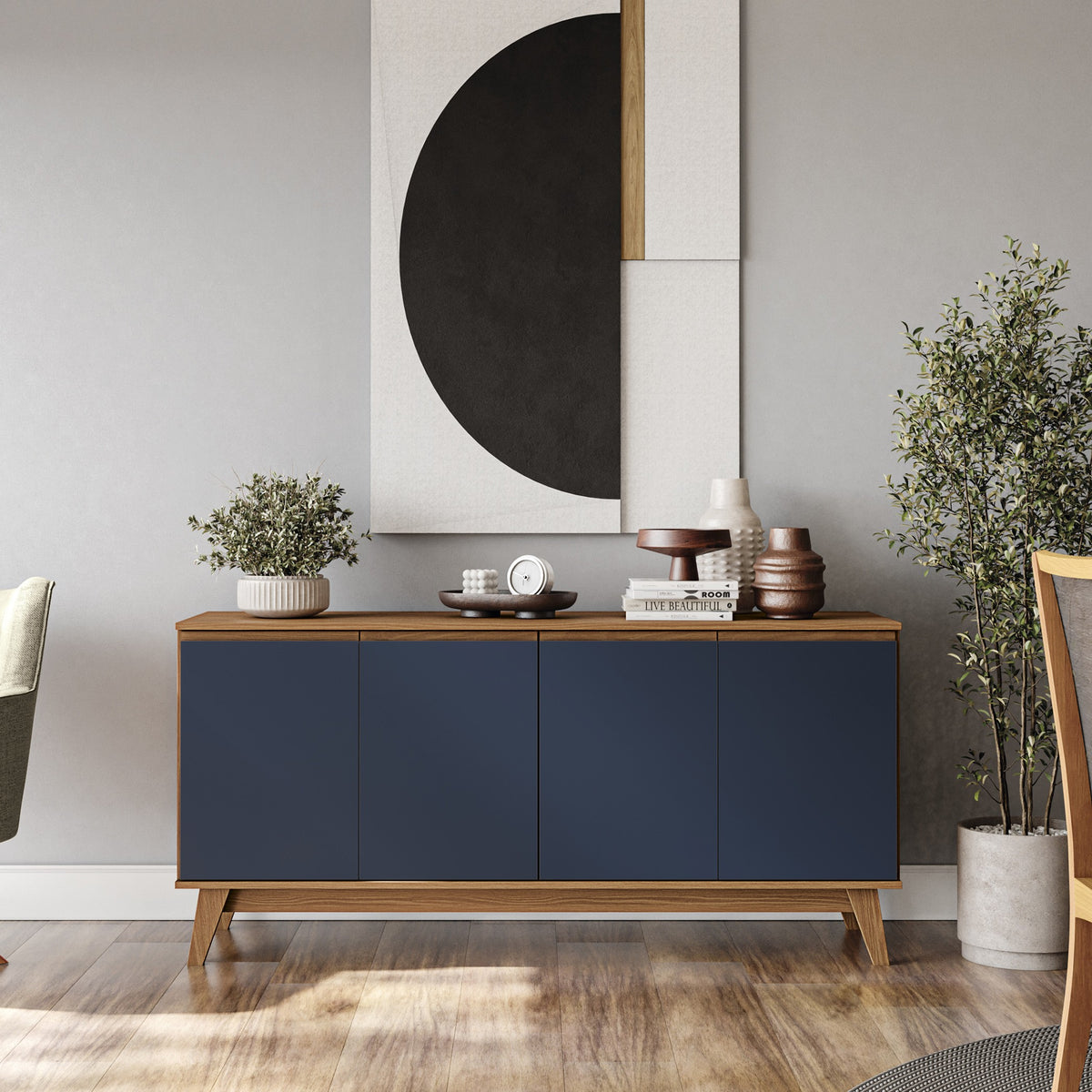 Aparador Bufetero Kappesberg 156cm 4 Puertas Canela/Azul