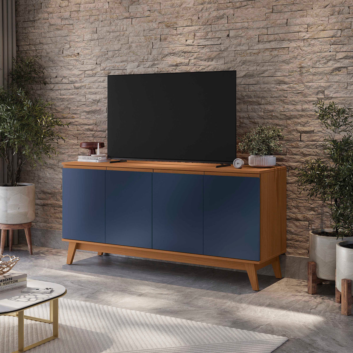 Aparador Bufetero Kappesberg 156cm 4 Puertas Canela/Azul