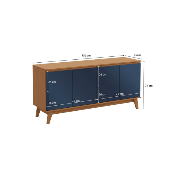 Aparador Bufetero Kappesberg 156cm 4 Puertas Canela/Azul