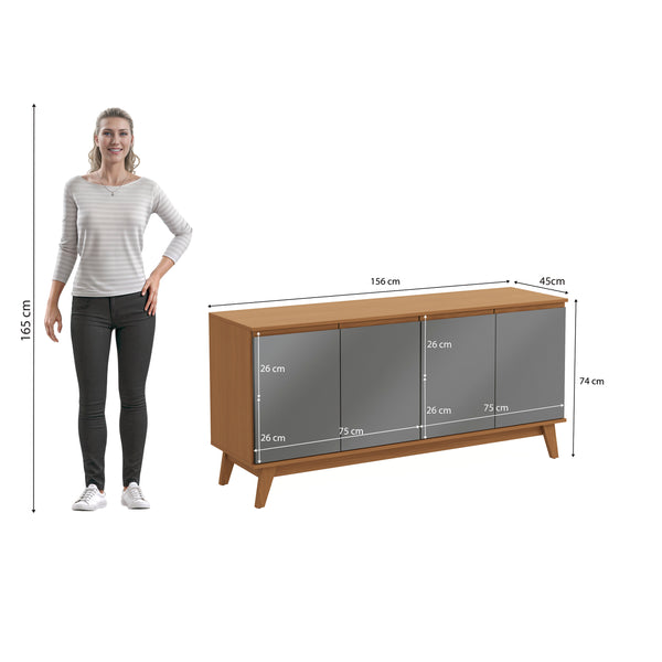 Aparador Bufetero Kappesberg 156cm 4 Puertas Canela/Gris