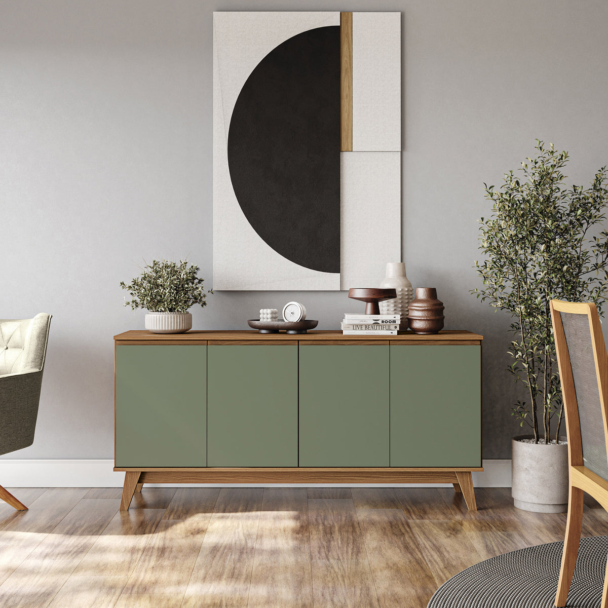 Aparador Bufetero Kappesberg 156cm 4 Puertas Canela/Verde