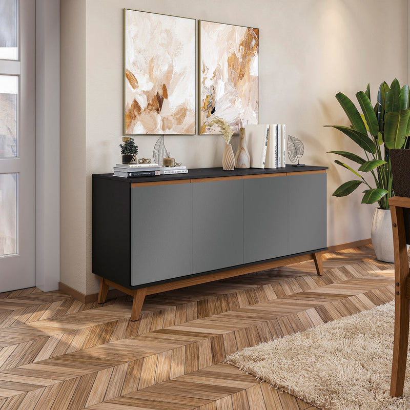 Aparador Vajillero Kappesberg 156cm 4 Puertas Negro/Gris