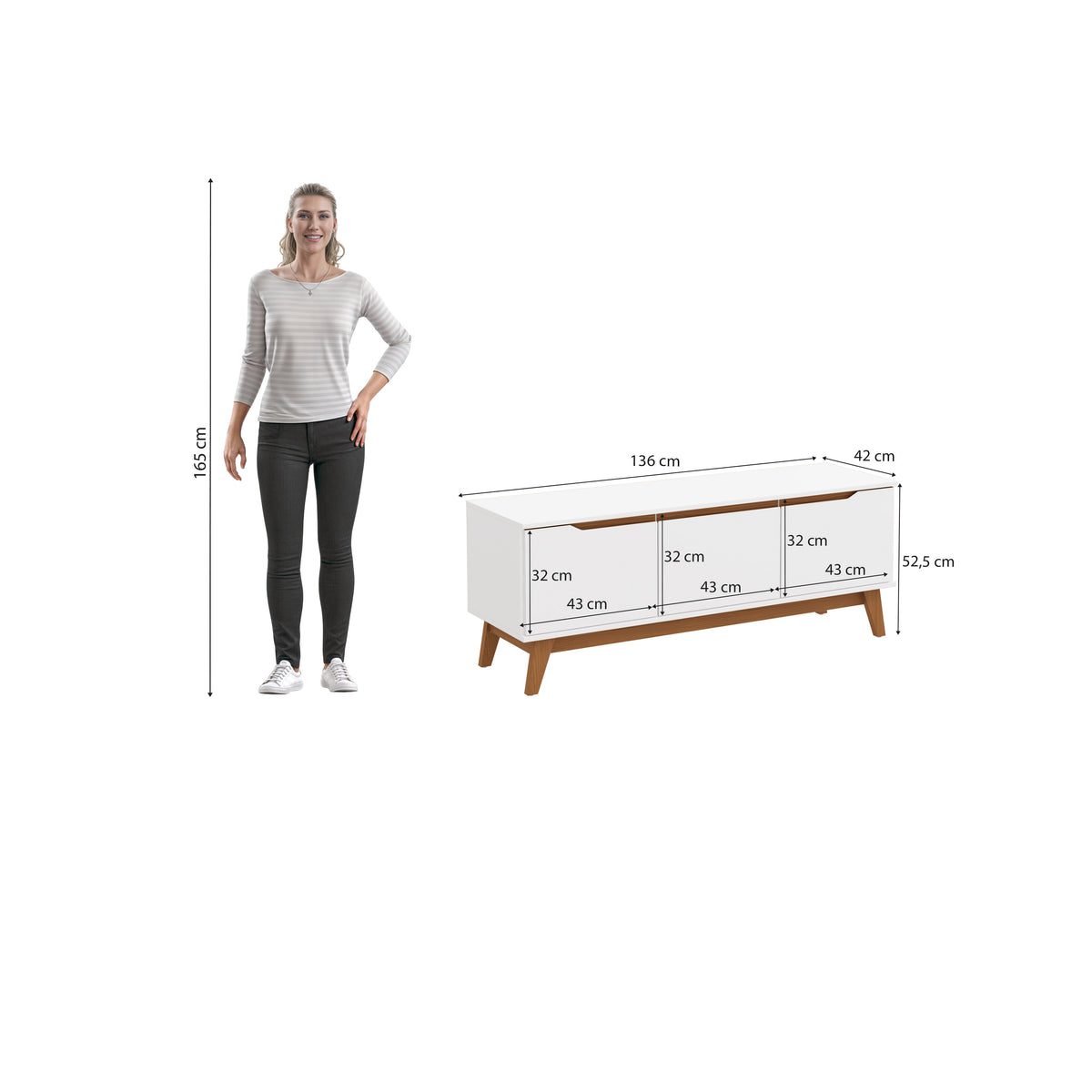 Mueble TV 55" Kappesberg 136cm con 3 Puertas Blanco