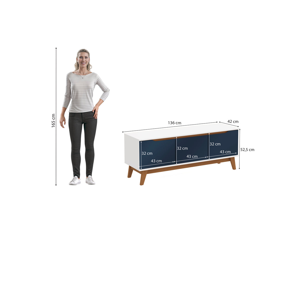 Mueble TV 55" Kappesberg 136cm con 3 Puertas Blanco/Azul