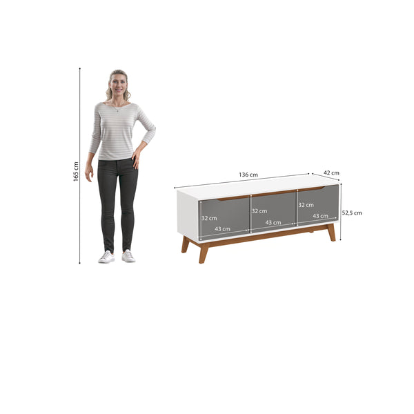 Mueble TV 55" Kappesberg 136cm con 3 Puertas Blanco/Gris