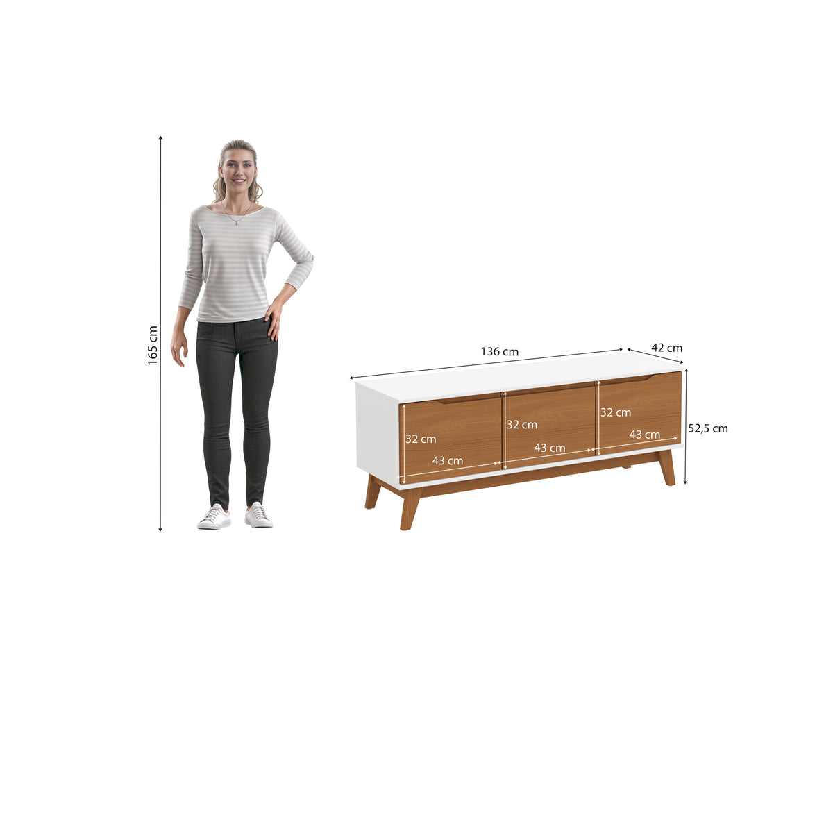 Mueble TV 55" Kappesberg 136cm con 3 Puertas Blanco/Canela