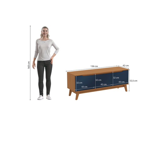 Mueble TV 55" Kappesberg 136cm con 3 Puertas Canela/Azul