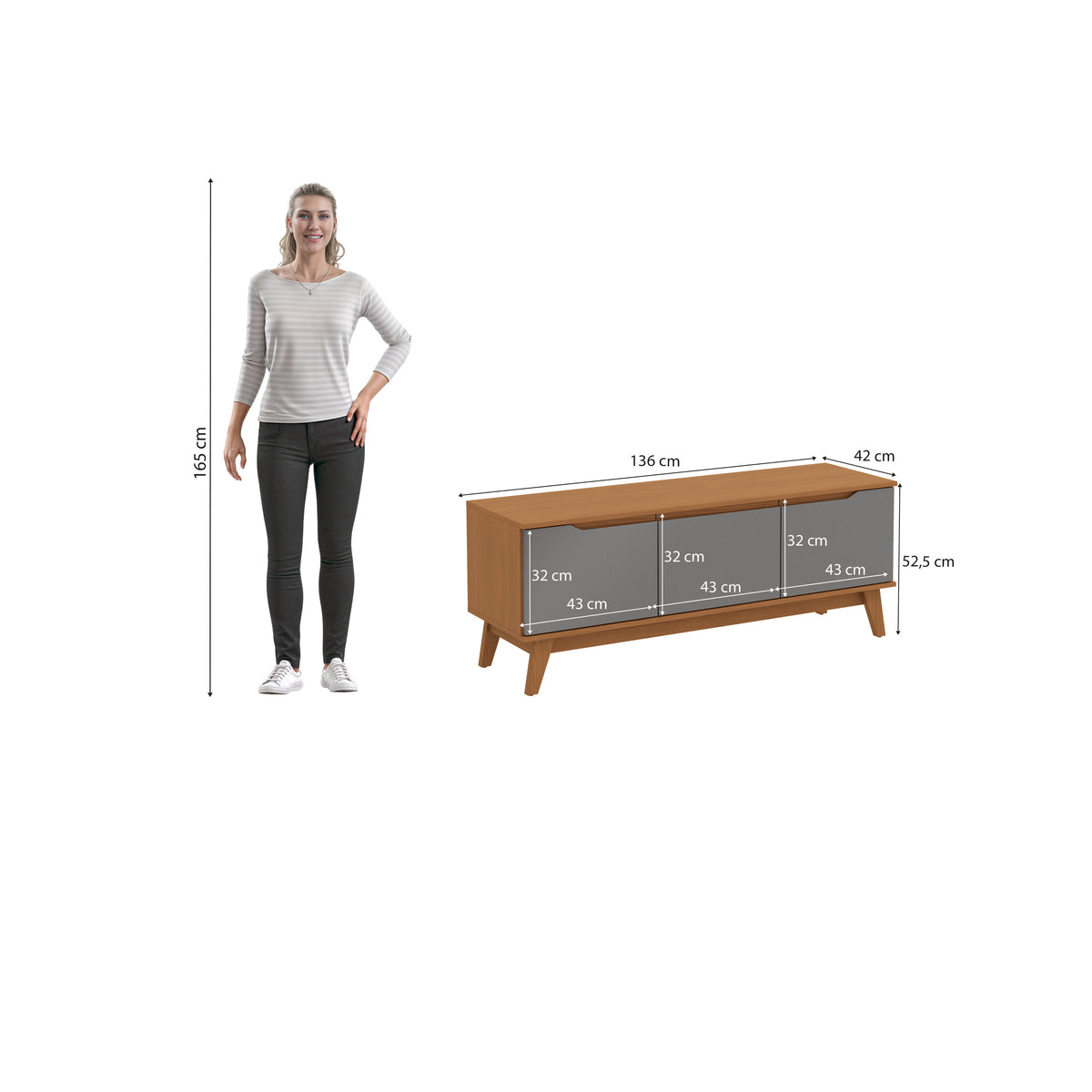 Mueble TV 55" Kappesberg 136cm con 3 Puertas Canela/Gris