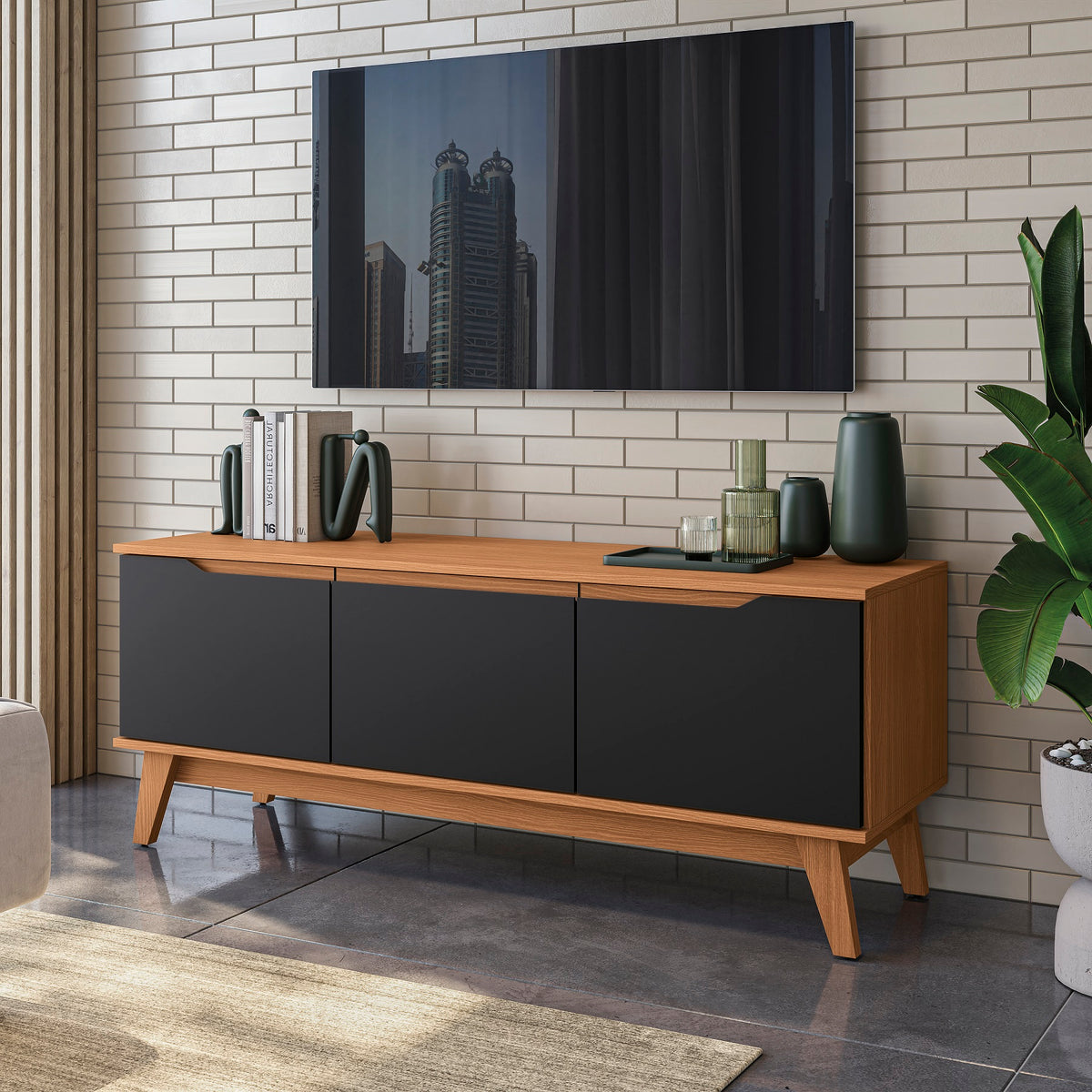 Mueble TV 55" Kappesberg 136cm con 3 Puertas Canela/Negro