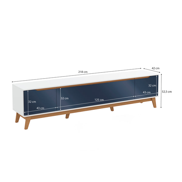 Mueble TV 85" Kappesberg 218cm con 3 Puertas Blanco/Azul