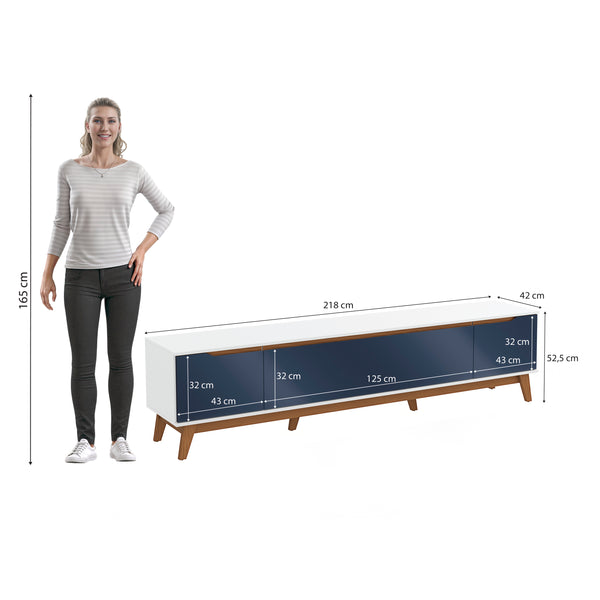 Mueble TV 85" Kappesberg 218cm con 3 Puertas Blanco/Azul