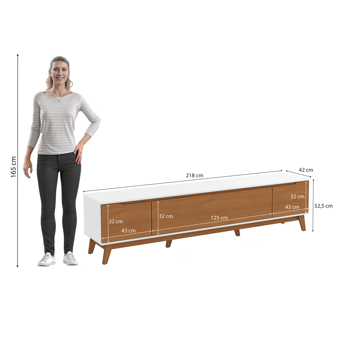 Mueble TV 85" Kappesberg 218cm con 3 Puertas Blanco/Canela