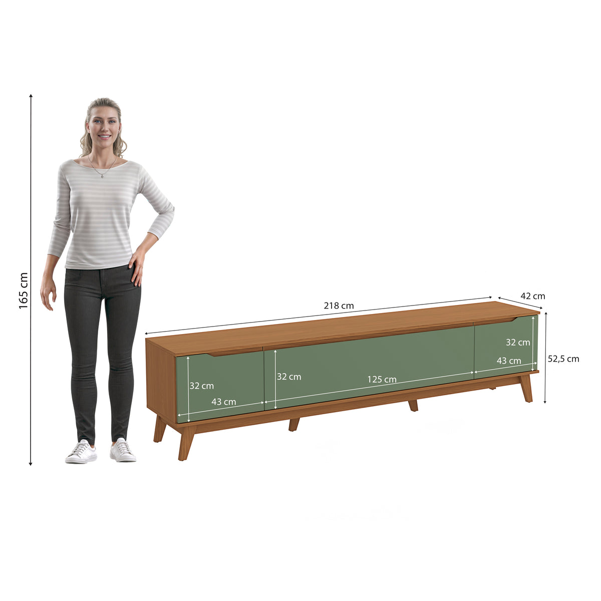 Mueble TV 85" Kappesberg 218cm con 3 Puertas Canela/Verde