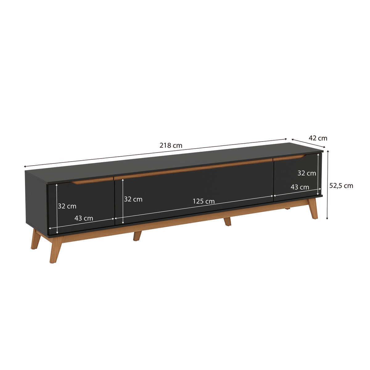 Mueble TV 85" Kappesberg 218cm con 3 Puertas Negro