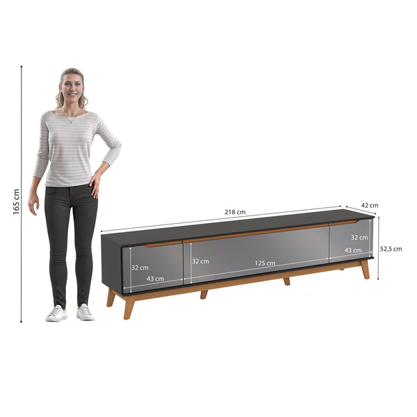 Mueble TV 85" Kappesberg 218cm con 3 Puertas Negro/Gris