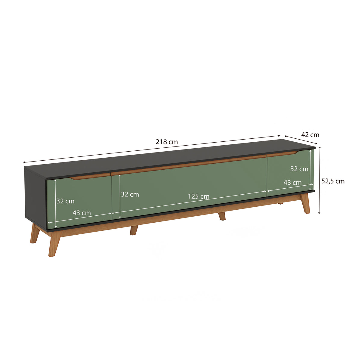 Mueble TV 85" Kappesberg 218cm con 3 Puertas Negro/Verde