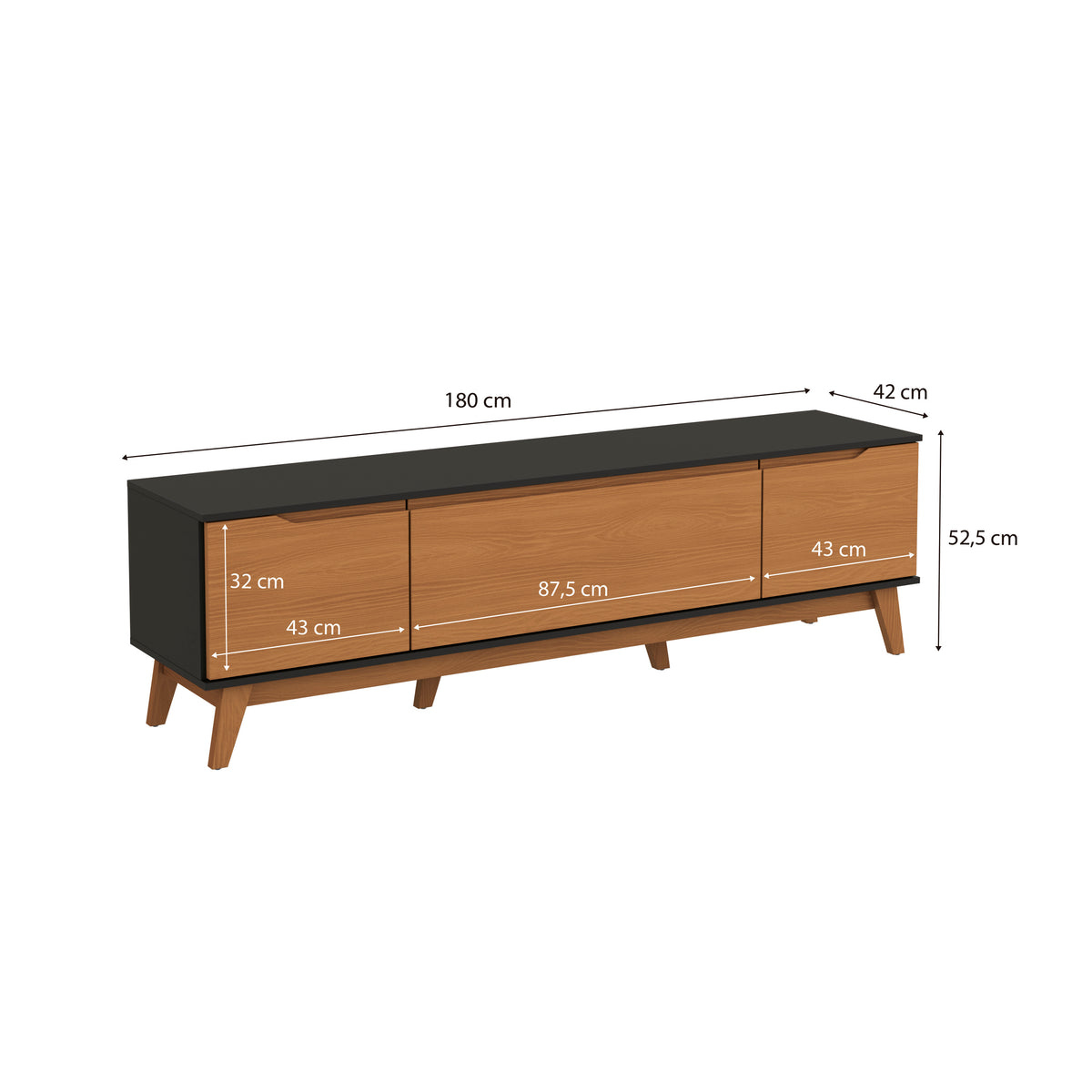 Mueble TV 75" Kappesberg 180cm con 3 Puertas Negro/Canela