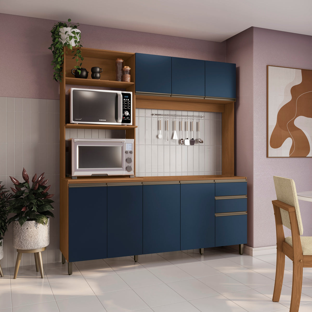 Cocina Integral Kappesberg 192.5cm Canela/Azul Sin Tarja