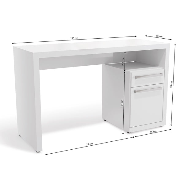 Escritorio Oficina Kappesberg 120cm c/ Cajón y Puerta Blanco