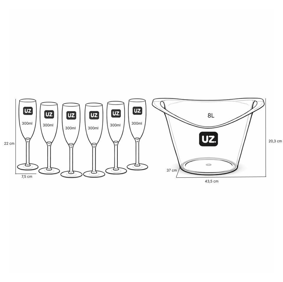 Hielera con 6 copas plásticas UZ Utilidades transparente