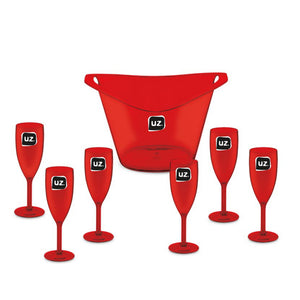 Hielera con 6 copas plásticas UZ Utilidades roja