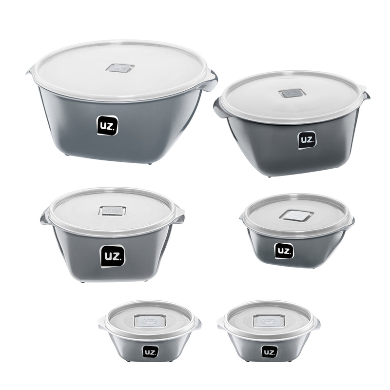 Set 6 contenedores recipientes con tapa UZ Utilidades gris