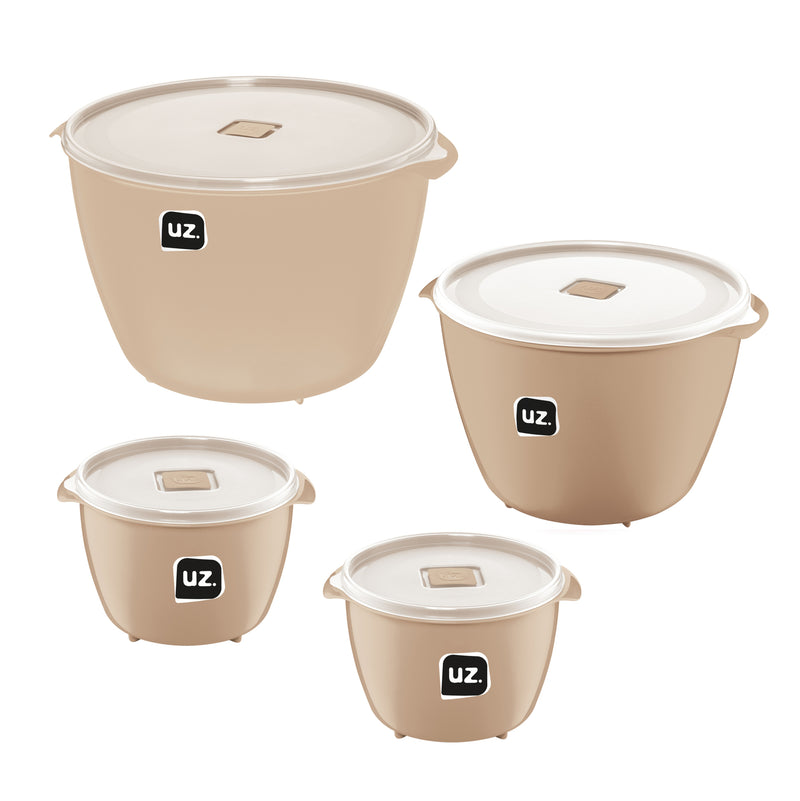 Set 4 contenedores multiuso con tapa UZ Utilidades café