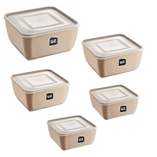 Set 5 contenedores multiuso con tapa UZ Utilidades café