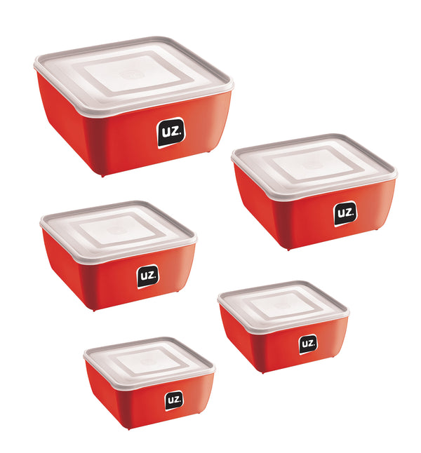 Set 5 contenedores multiuso con tapa UZ Utilidades rojo