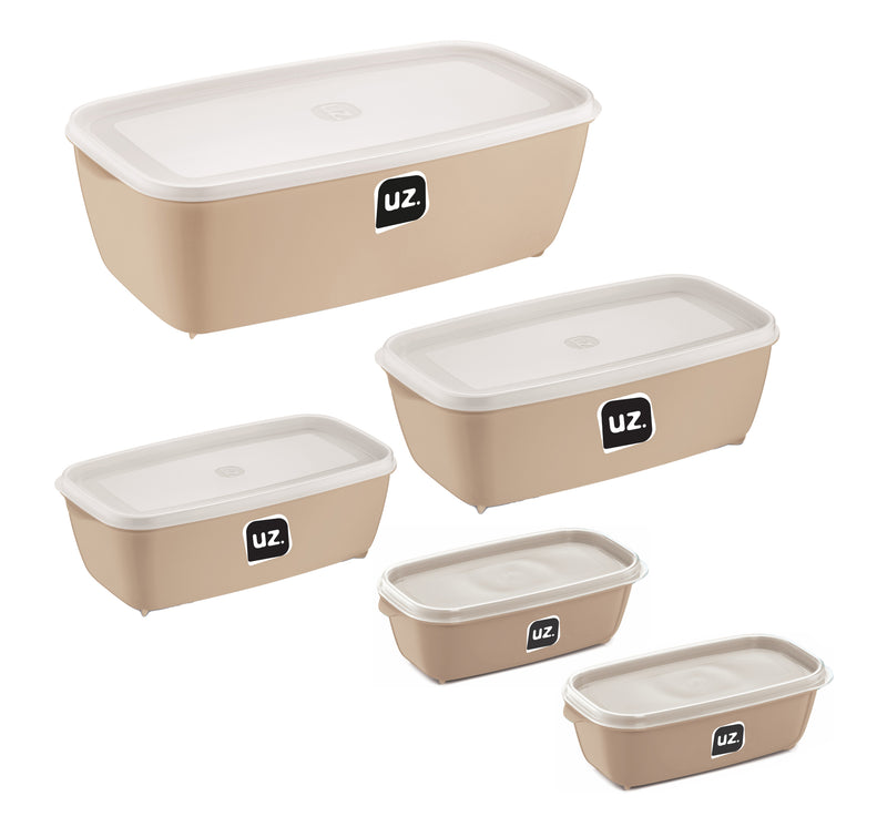 Set 5 contenedores multiuso con tapa UZ Utilidades café