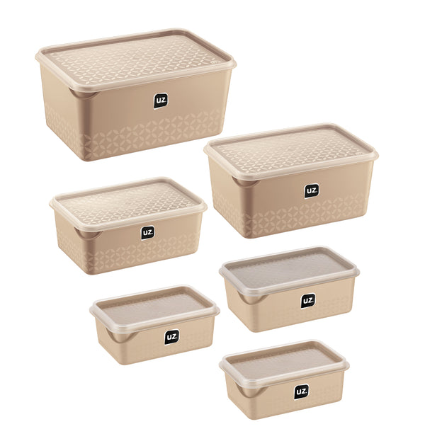 Set 6 contenedores multiuso con tapa UZ Utilidades café