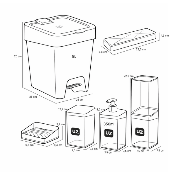 Set baño 6 piezas UZ organizador baño completo negro