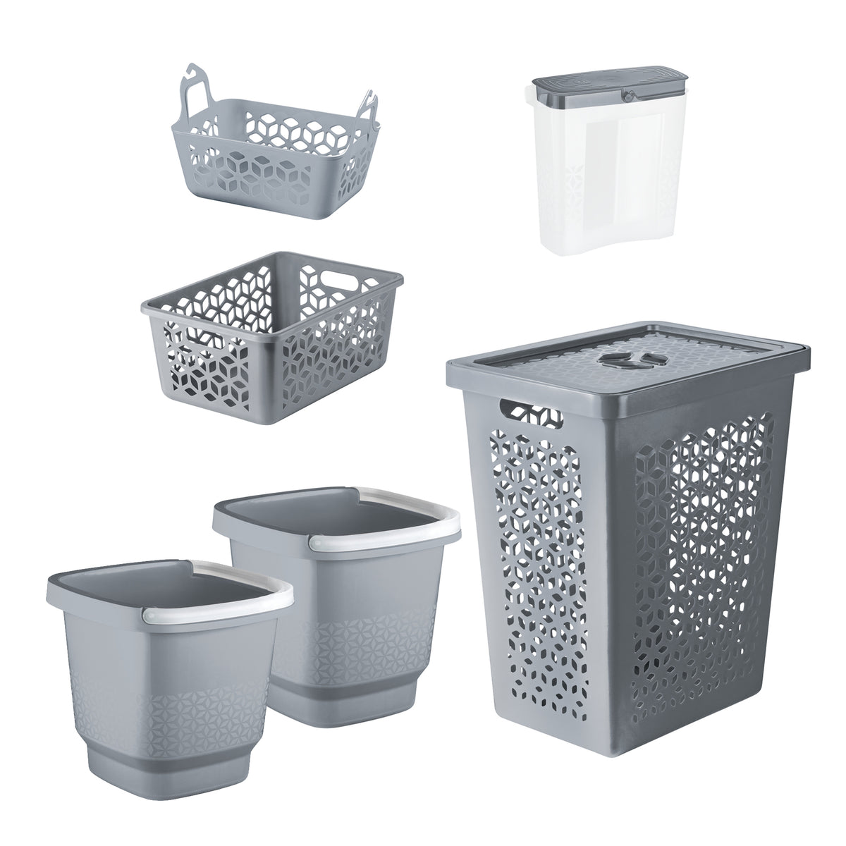 Set lavandería 6 piezas UZ gris cesto ropa baldes