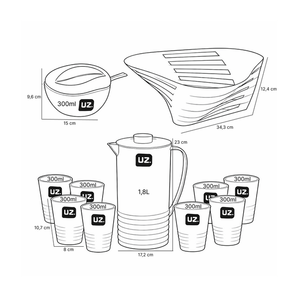 Set desayuno 11 piezas UZ jarra vasos frutero azúcar